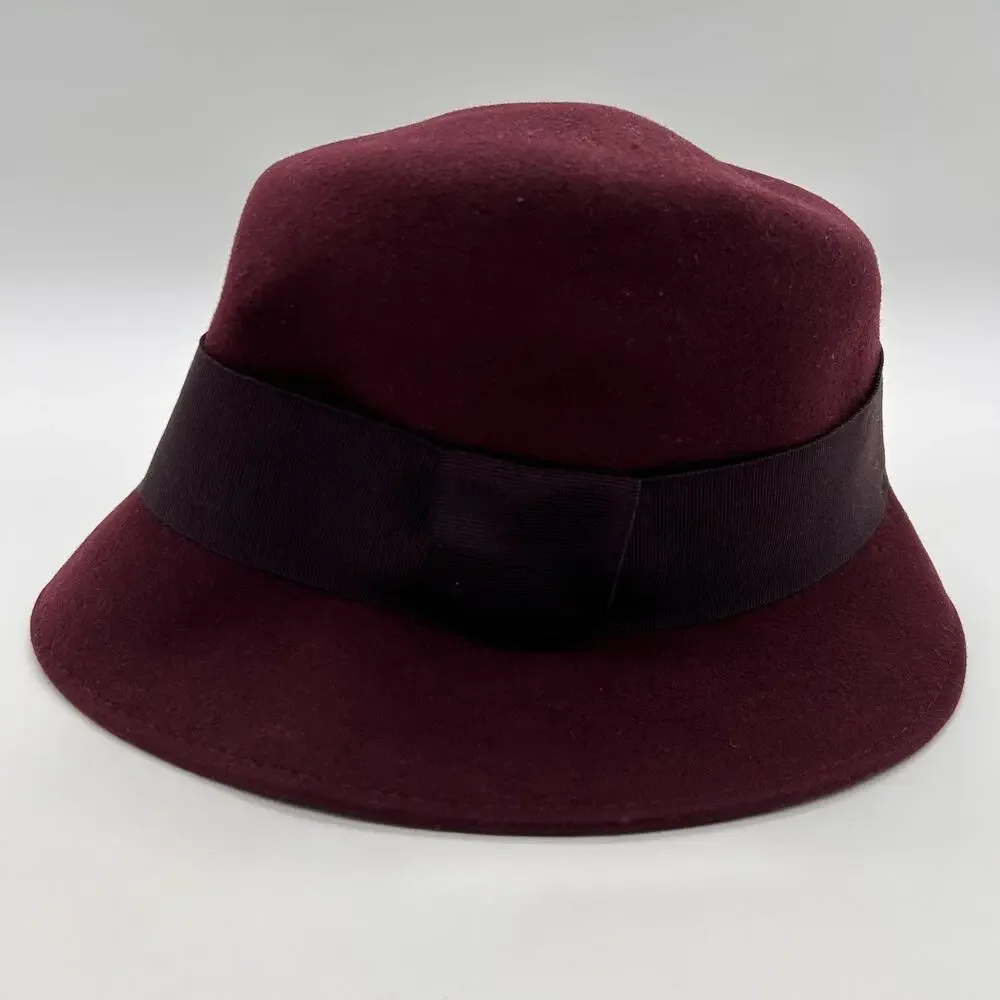 Banana Republic Hat Cloche Fedora Fitted Womens Small Medium Wool Made Italy Bow